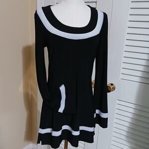 White House Black Market S belle-sleeve fit-n-flare scoop-neck black w/white